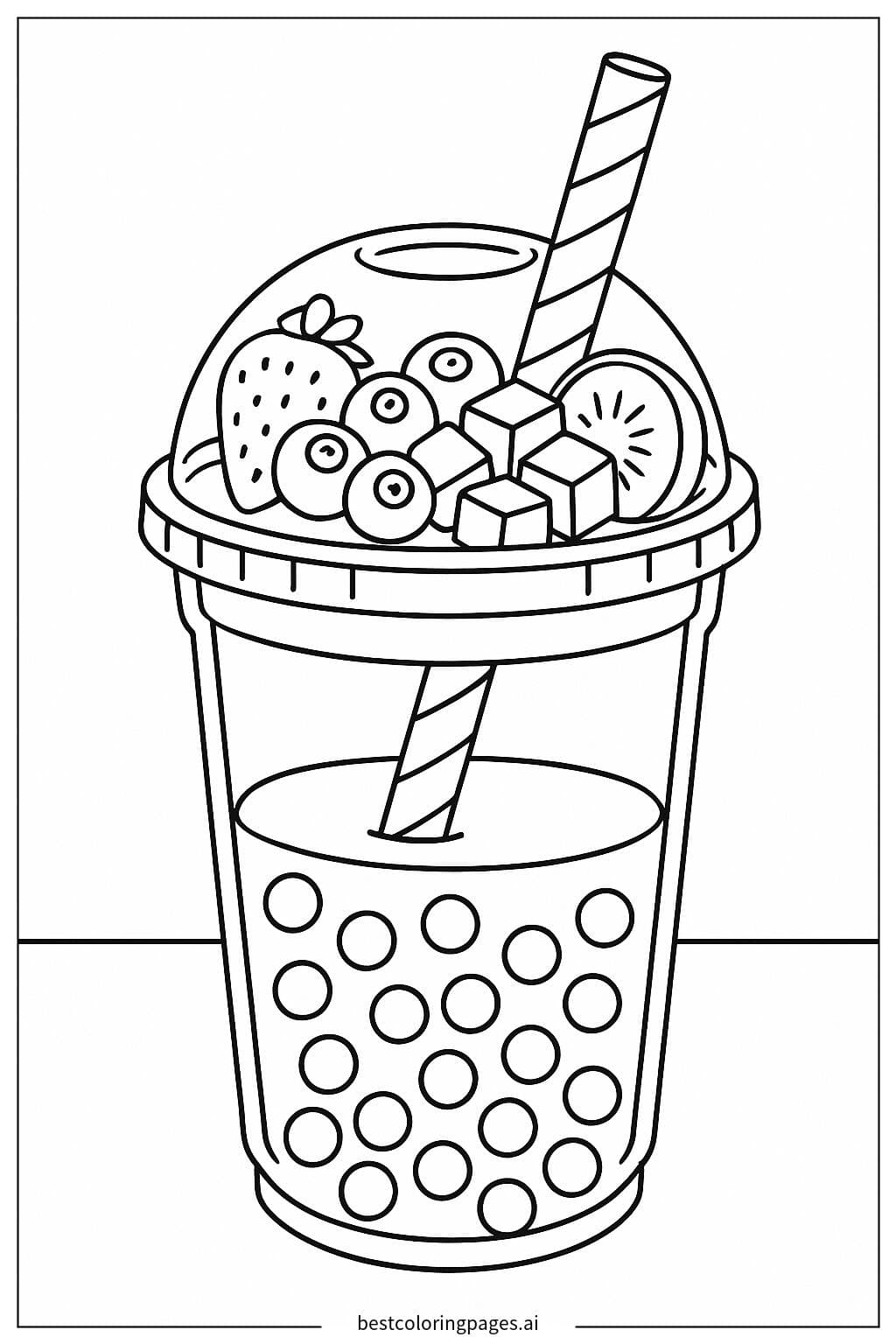 Té de burbujas con frutas en la parte superior