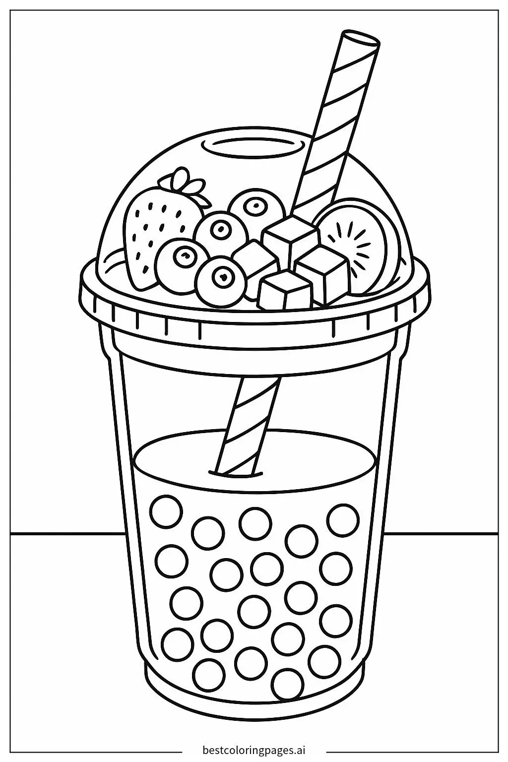 Dibujos de Té de burbujas con frutas en la parte superior para Colorear