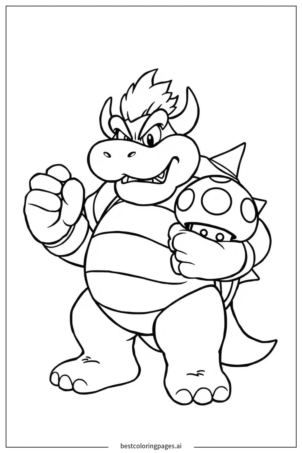 Bowser hält einen Power-Up-Pilz