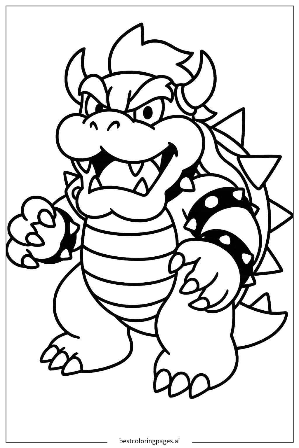 Bowser brüllt mit Flammen im Hintergrund Ausmalbilder