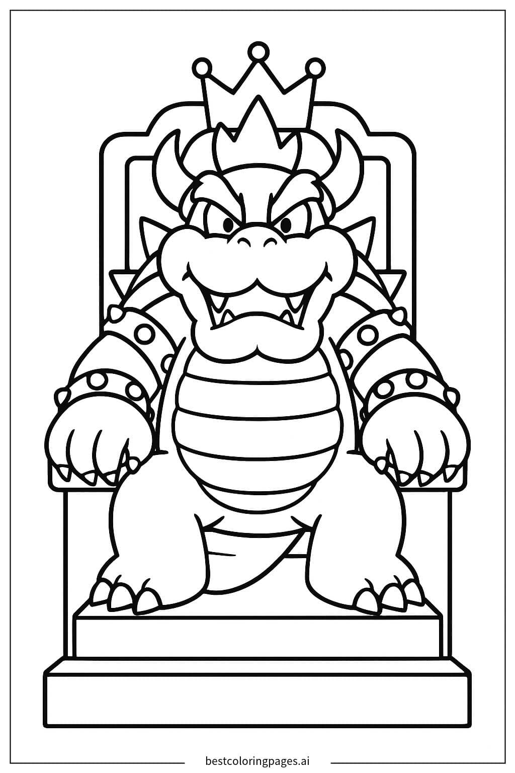Bowser auf einem Thron mit einer einfachen Krone Ausmalbilder