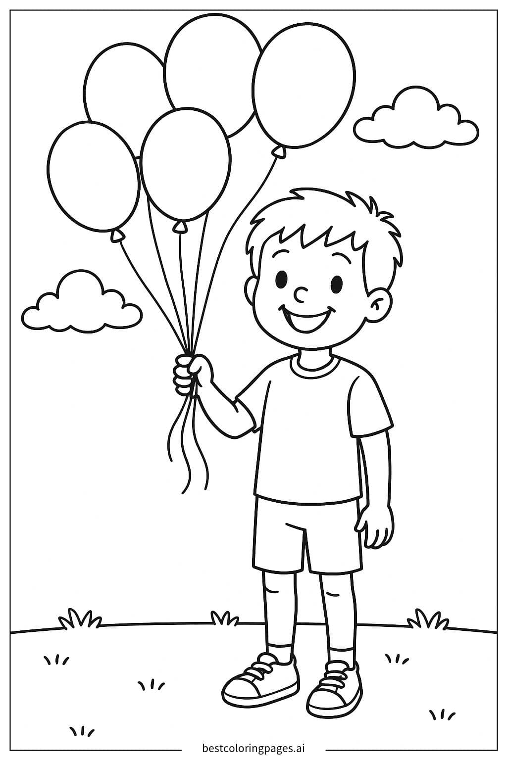 Boy Holding a Bunch of Colorful Balloons