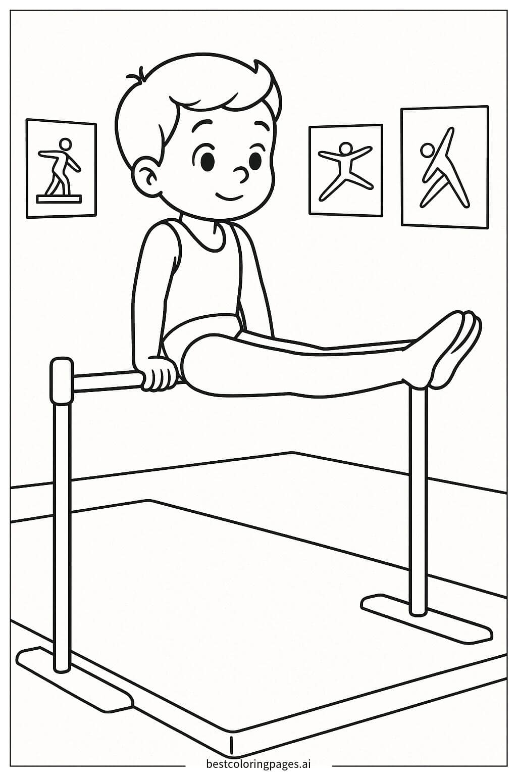 Boy on the Horizontal Bar Coloring Page