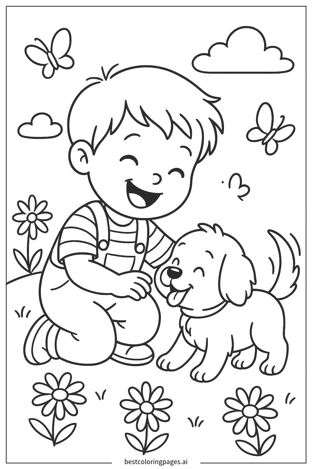 Boy Playing with Puppy
