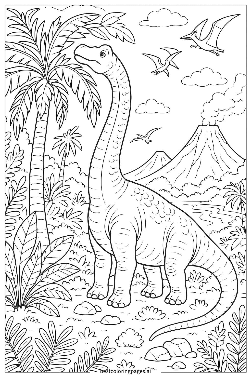 Braquiossauro em uma selva pré-histórica