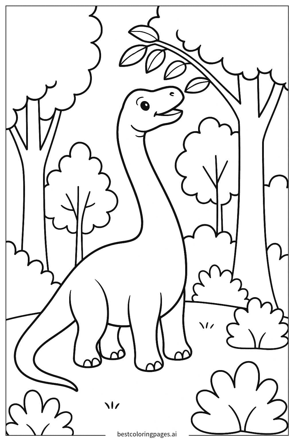 Desenhos de Braquiossauro esticando o pescoço para comer folhas para Colorir