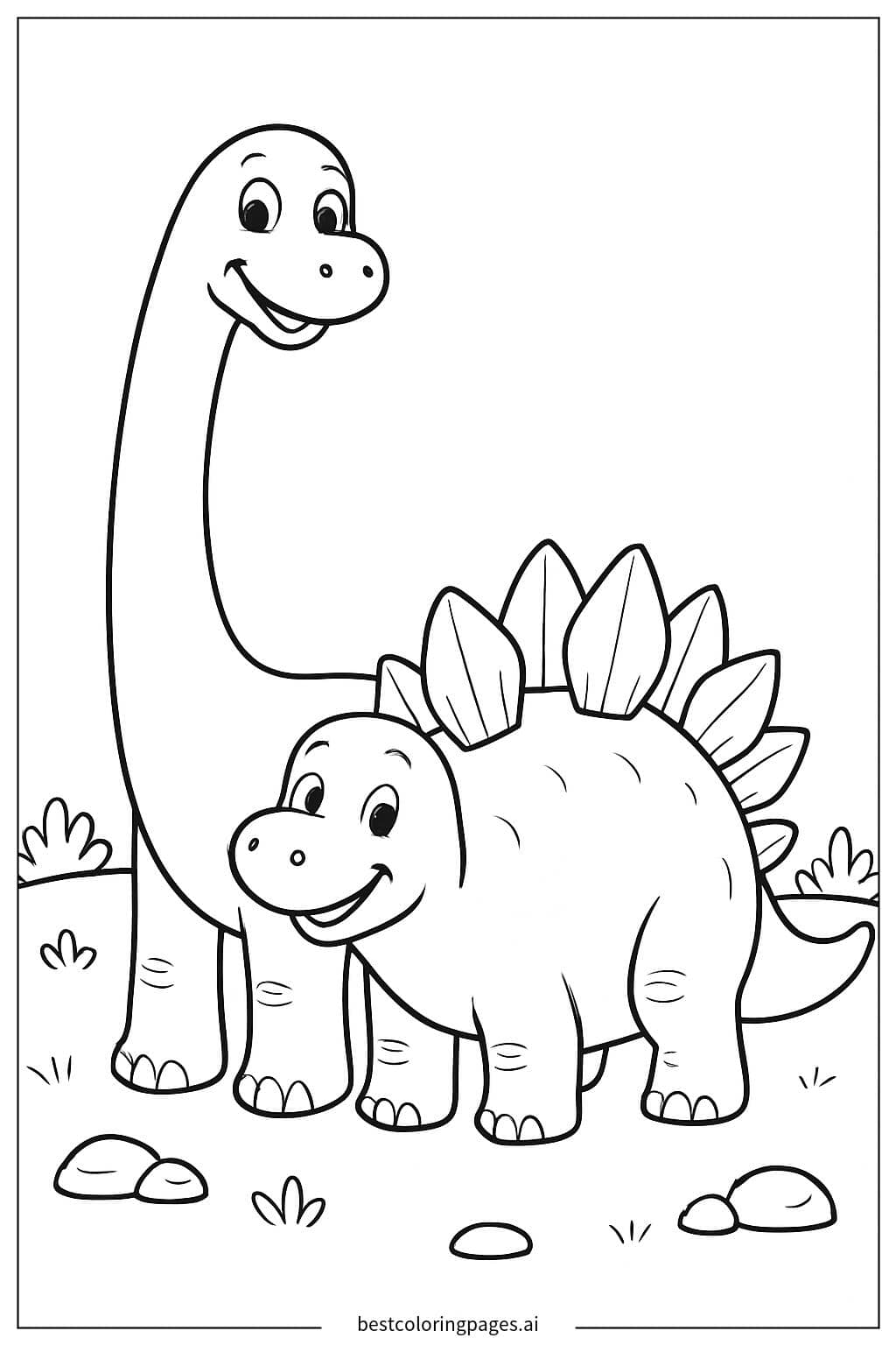 Brachiosaurus and Stegosaurus Adventure Coloring Page