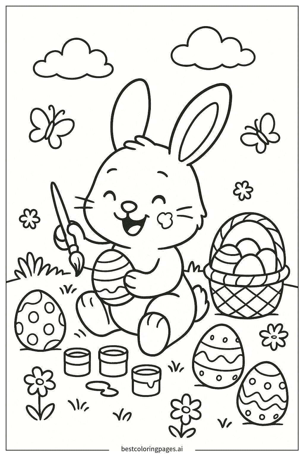 Раскраски Кролик раскрашивает яйца