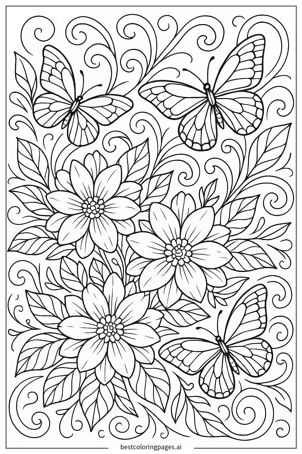 Schmetterlinge umgeben von blühenden Blumen
