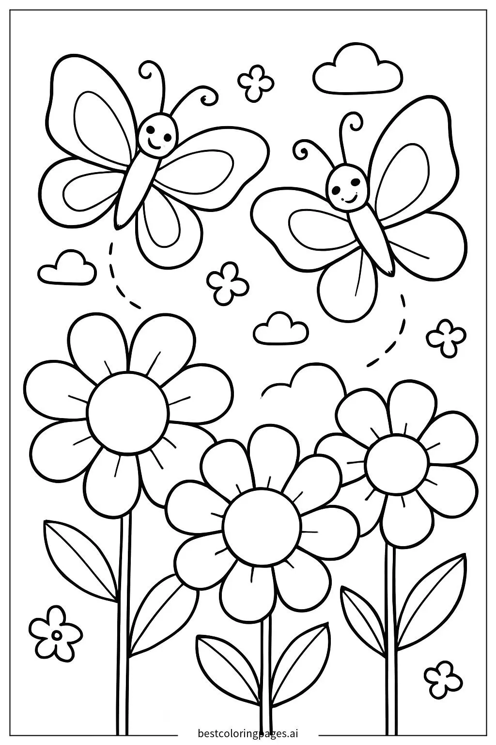 Butterflies Soaring Over Spring Flowers