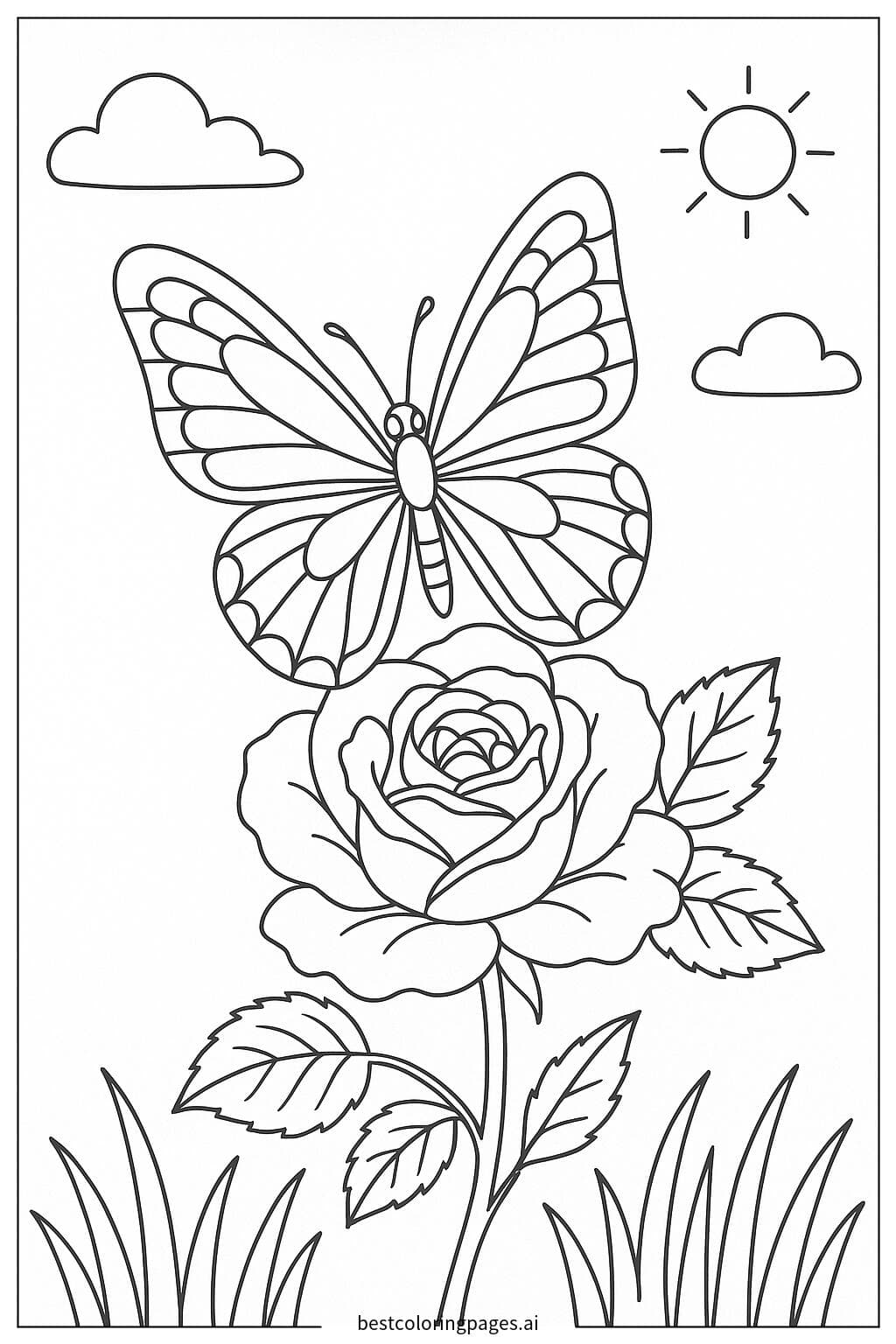 장미 위에 앉아 있는 나비