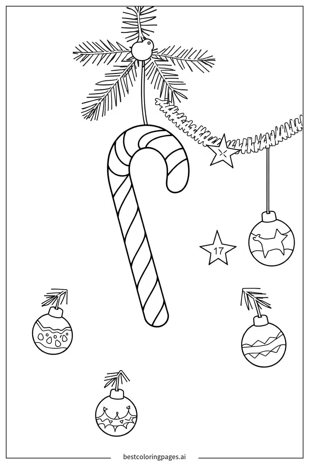 Festive Candy Cane on a Christmas Tree