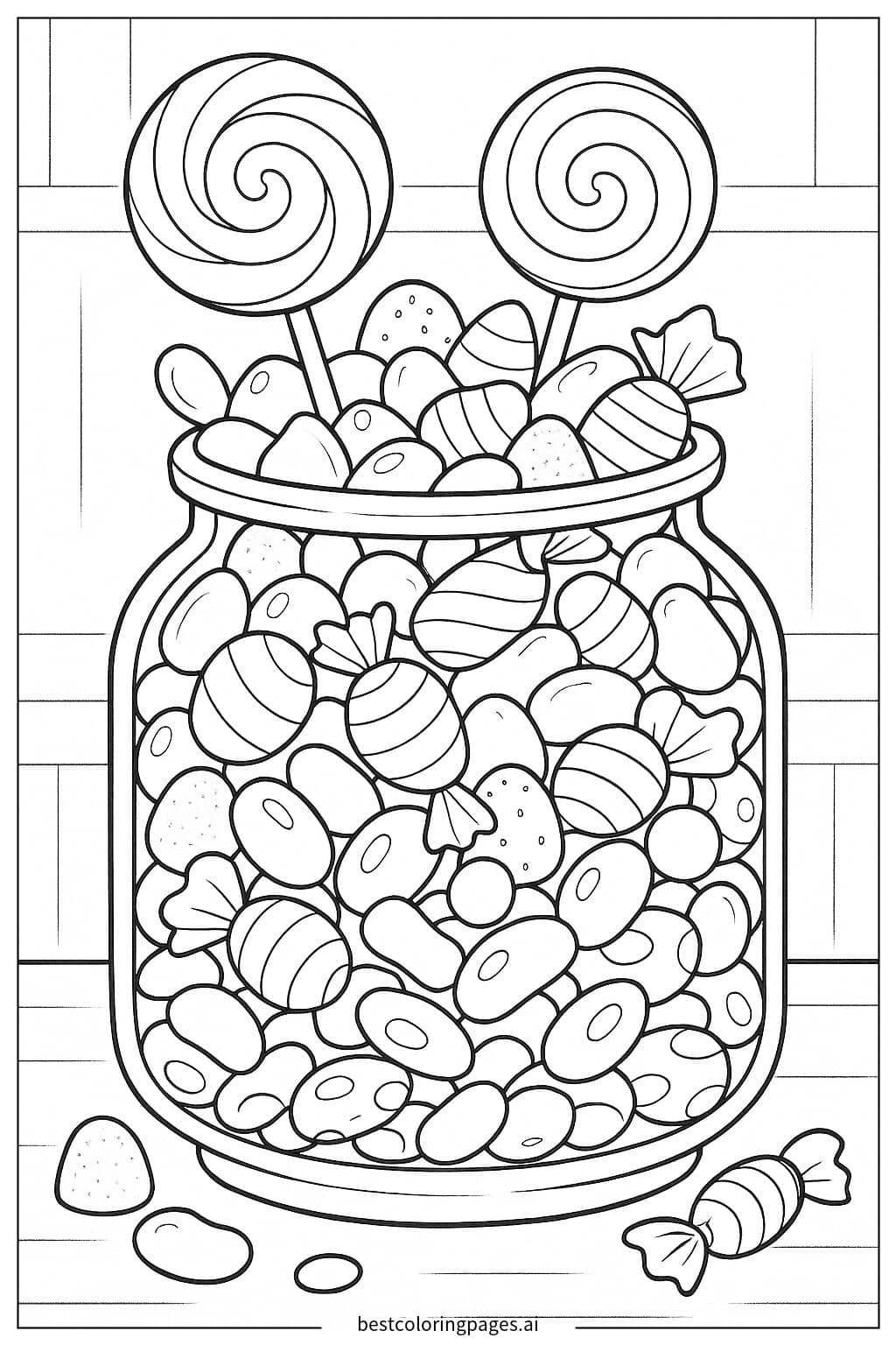 Coloriage Pot de Bonbons avec Pièces Colorées