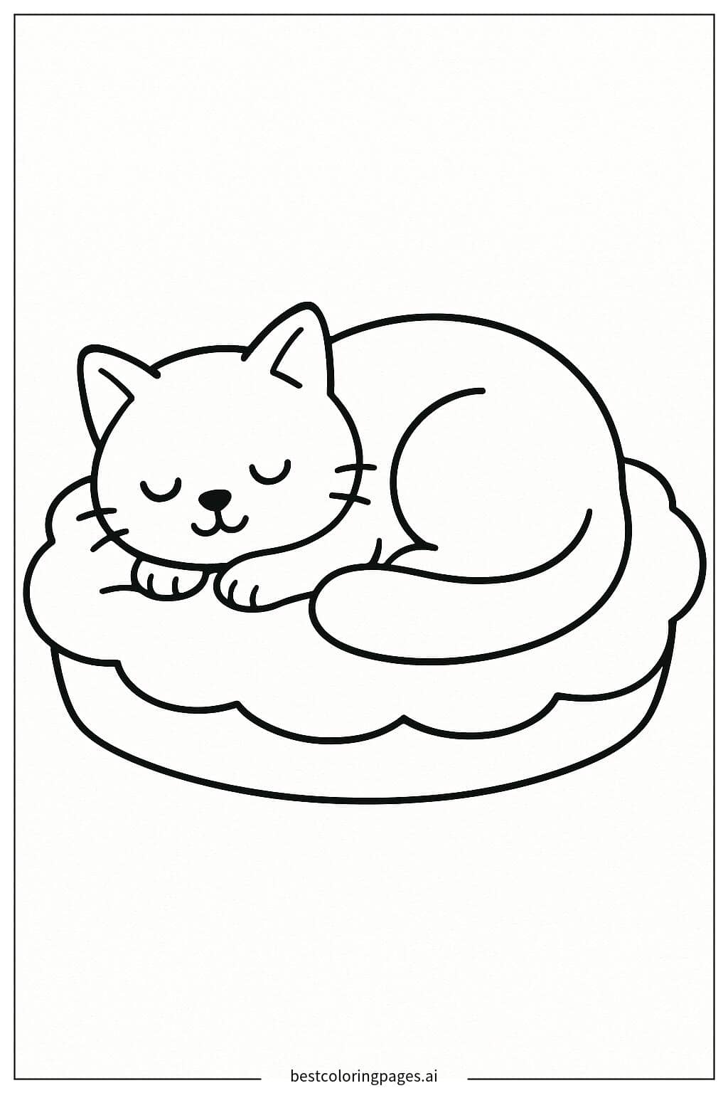 貓咪舒適地小憩在柔軟的墊子上 著色圖