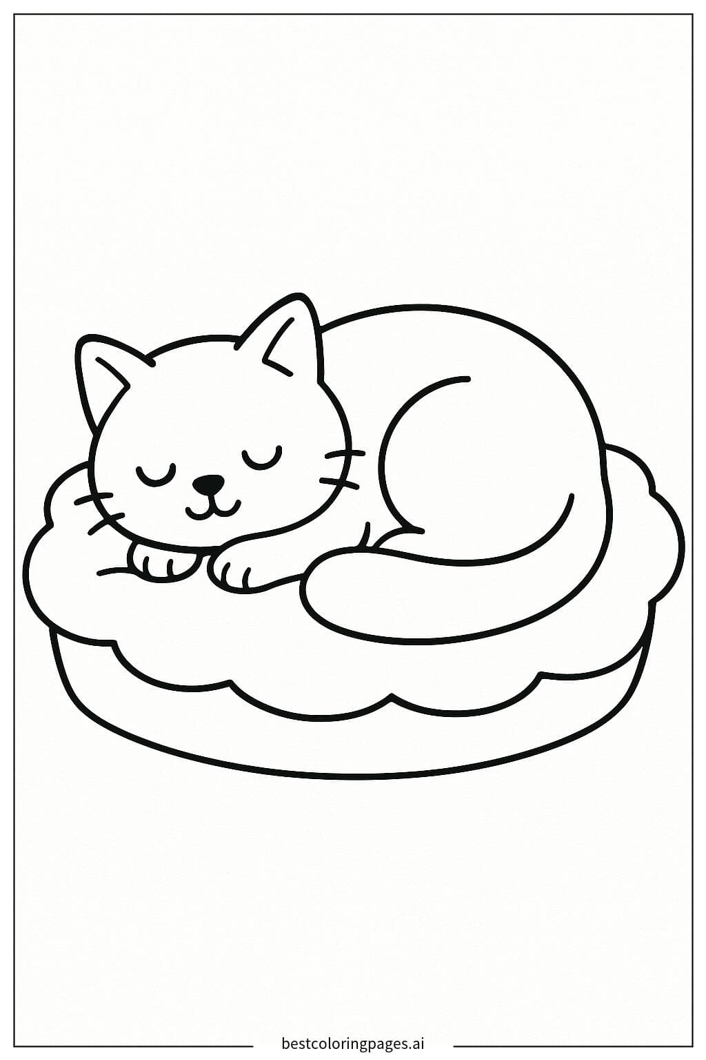 貓咪舒適地小憩在柔軟的墊子上 著色圖