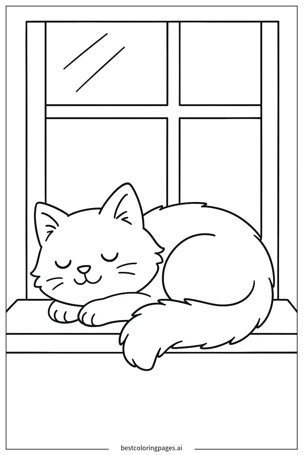 陽光窗台上的小貓小憩 著色圖