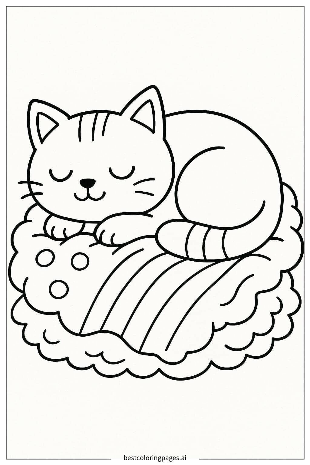 Cozy Cat Napping on a Blanket Coloring Page