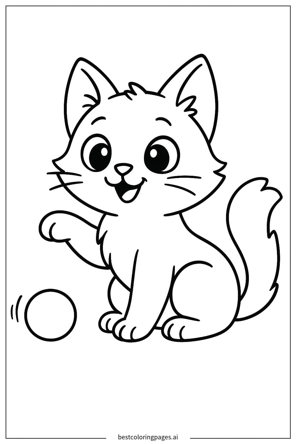 Coloriage Chat jouant avec une balle