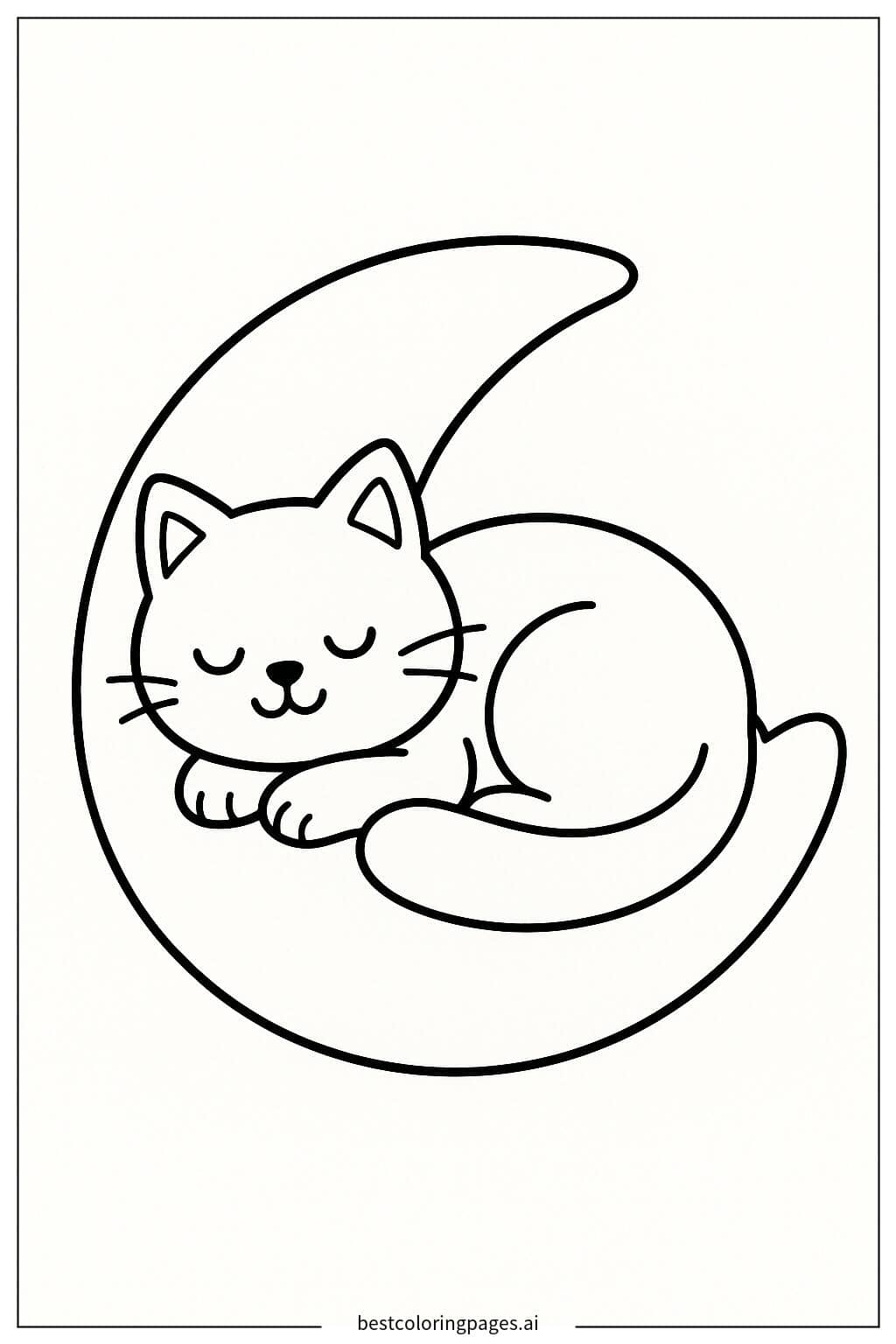 Disegni di Gatto che riposa su un cuscino a forma di luna da Colorare