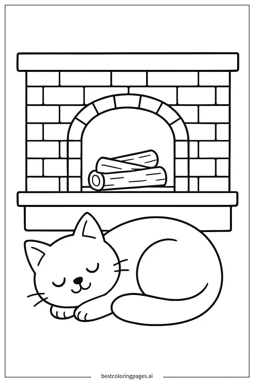 Cozy Cat Sleeping by a Fireplace