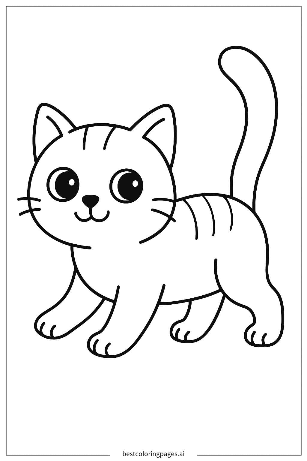 Playful Cat Strolling Coloring Page