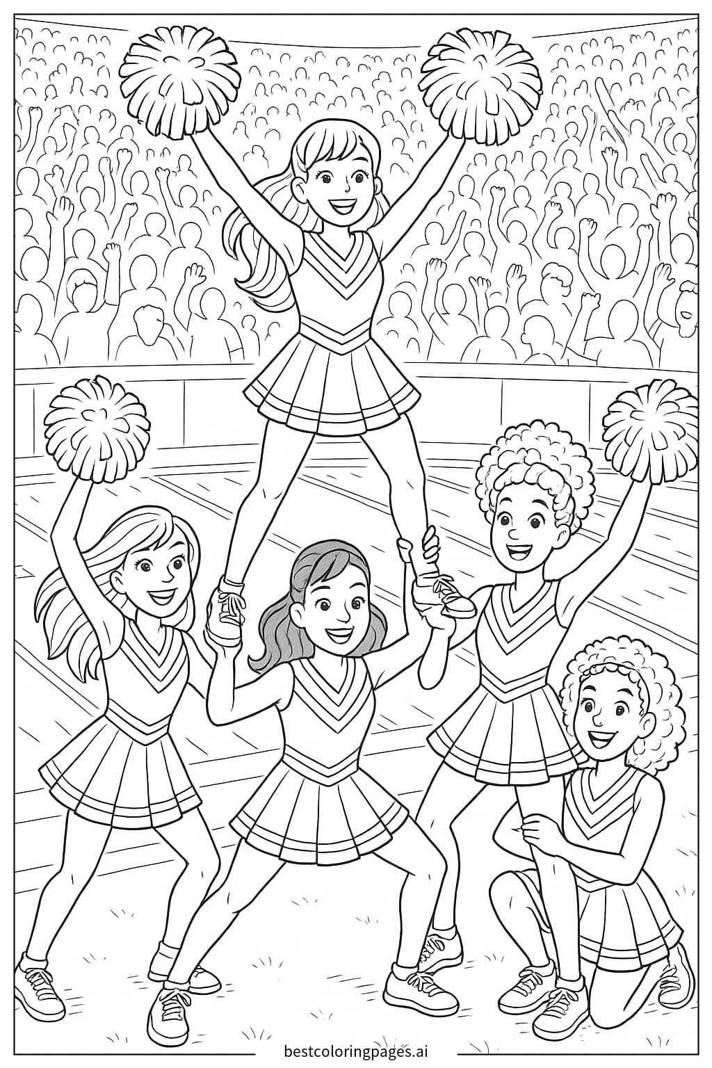 Cheerleaders Performing on the Sidelines Coloring Page