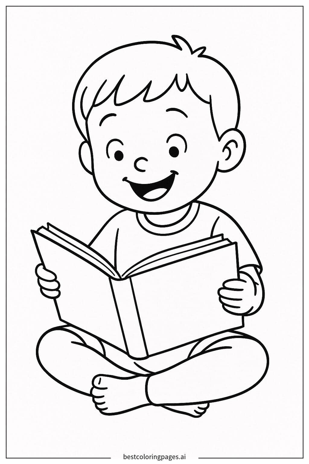 Child Reading a Book Coloring Page