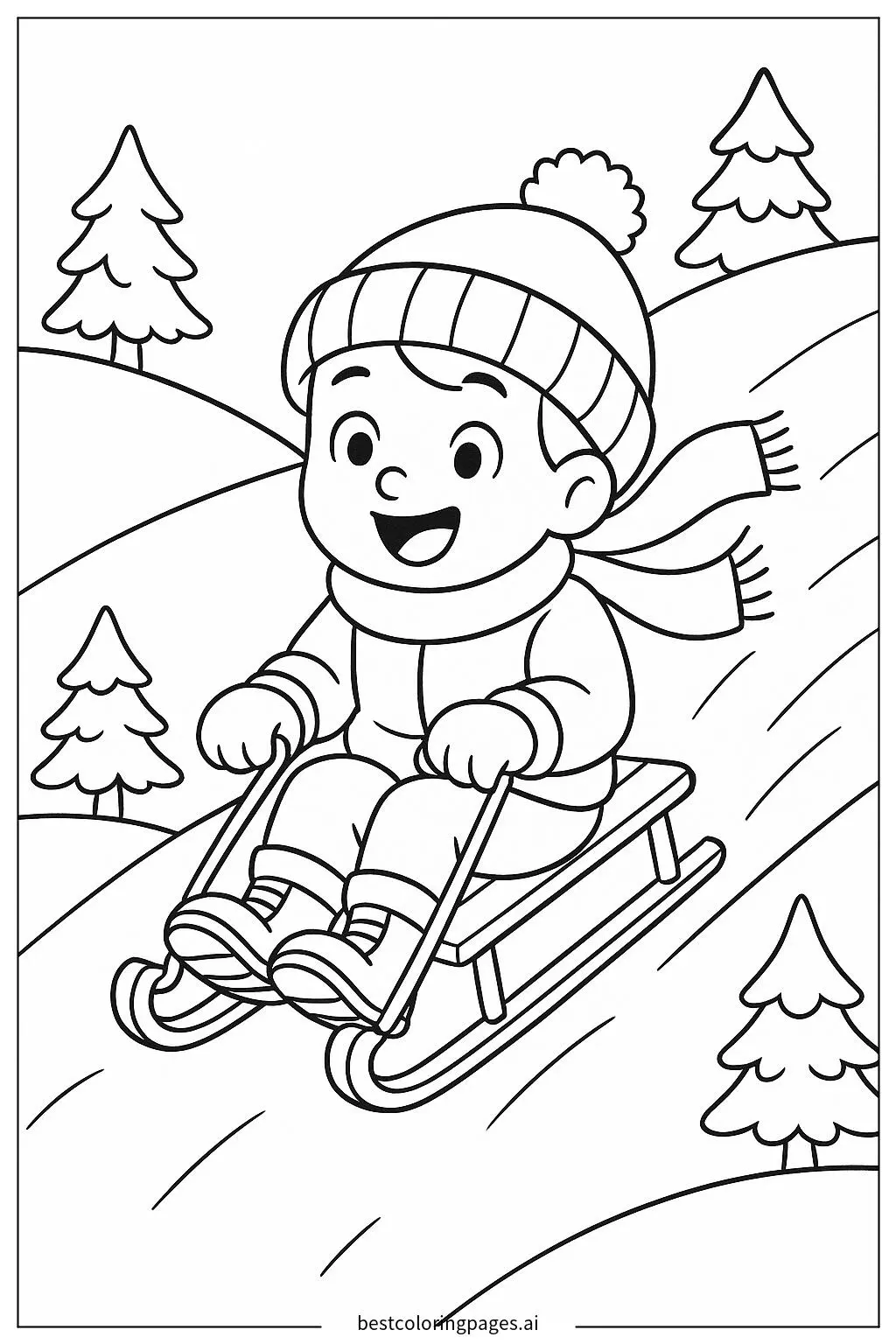 Child Sledding Down a Snowy Hill