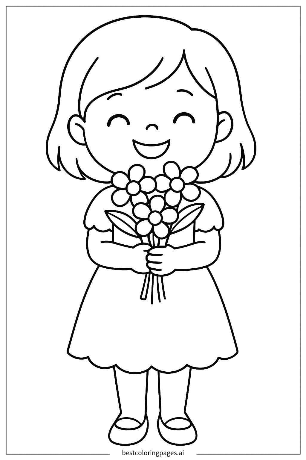 Child Holding a Bouquet of Flowers