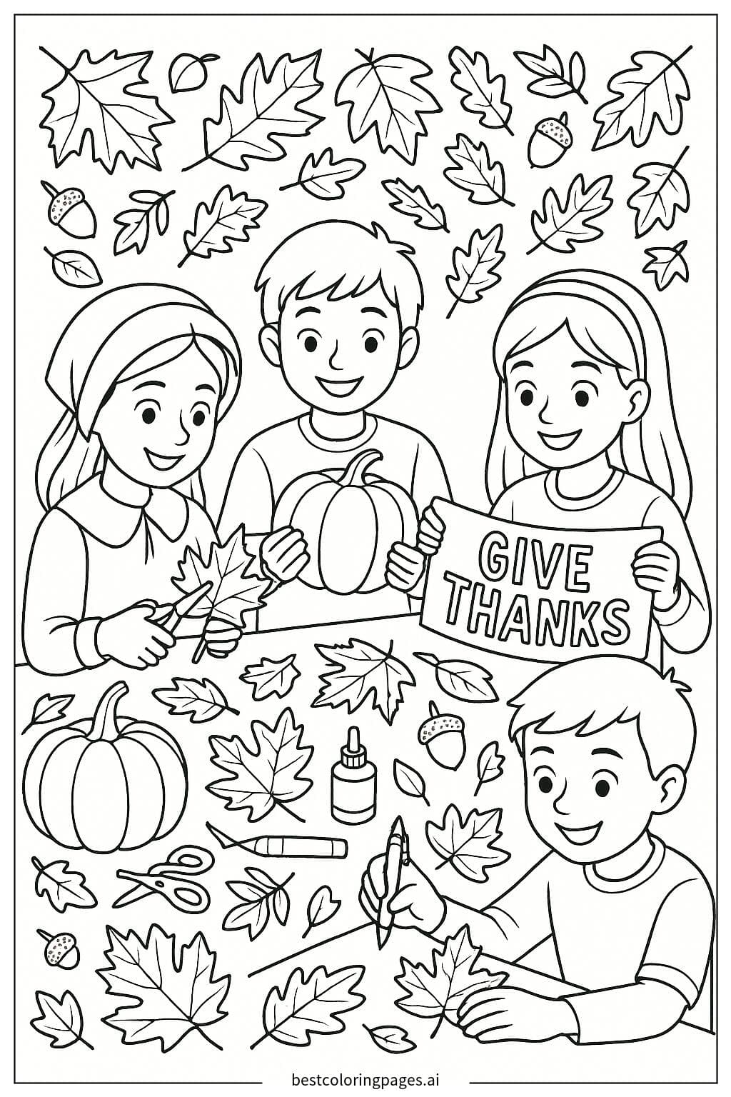 Children Crafting Thanksgiving Decorations