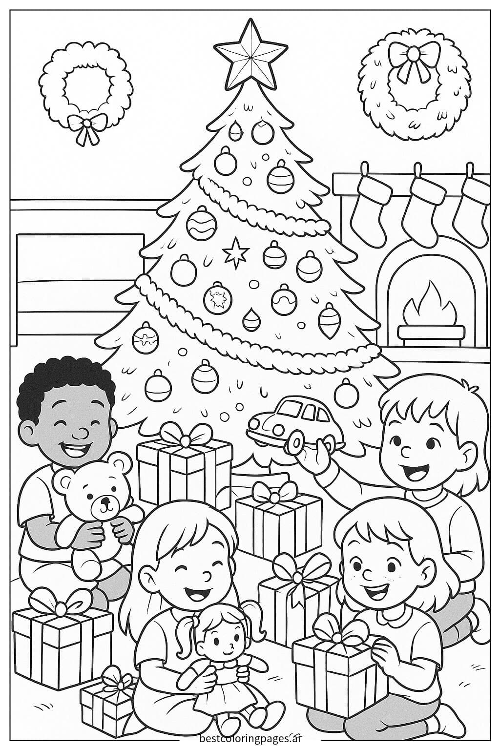 Children Opening Christmas Presents Under the Tree
