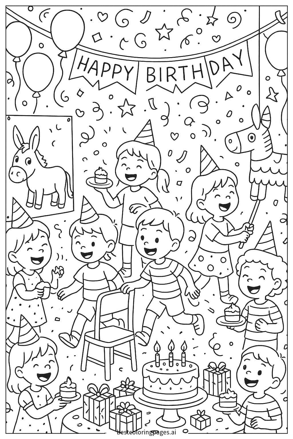Kids Enjoying Birthday Party Games Coloring Page