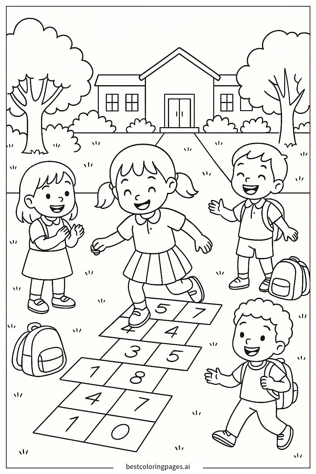 Kids Enjoying Hopscotch in the Schoolyard