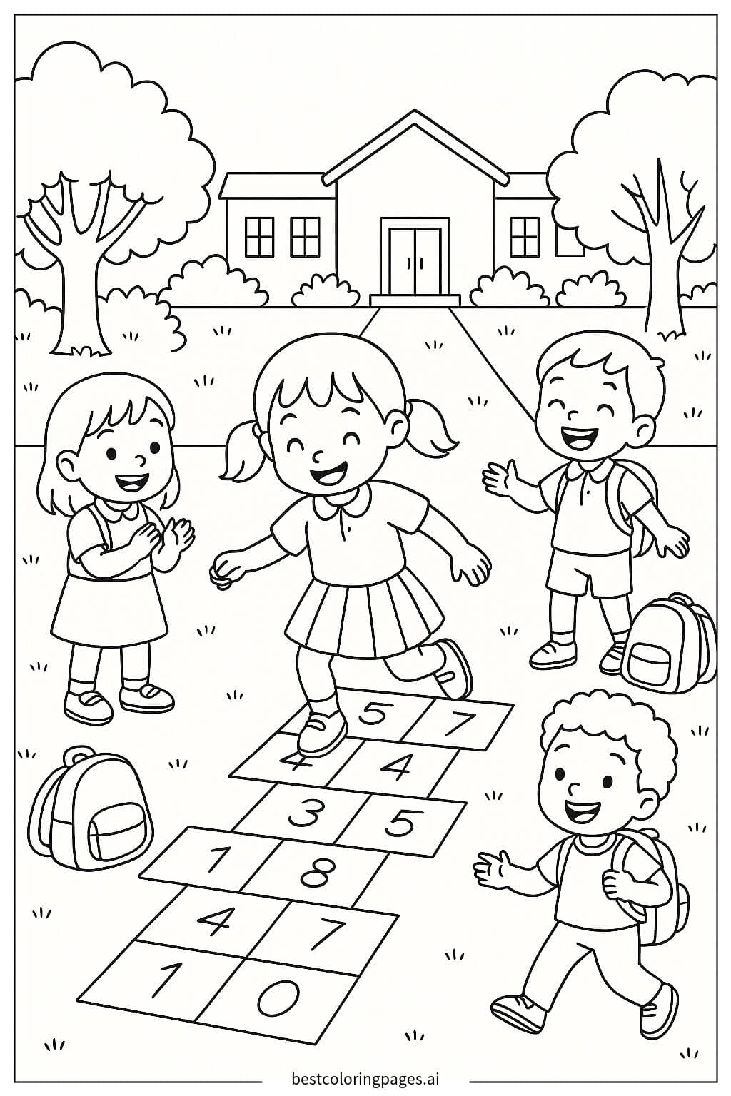 Kids Enjoying Hopscotch in the Schoolyard