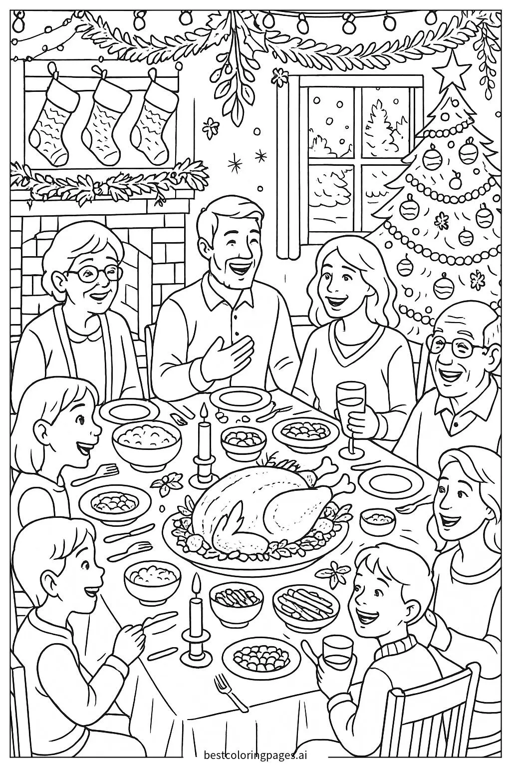 Jantar de Natal com a família e decorações