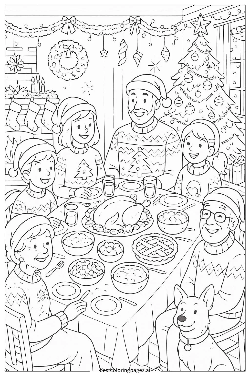 Christmas Family Dinner with a Decorated Table