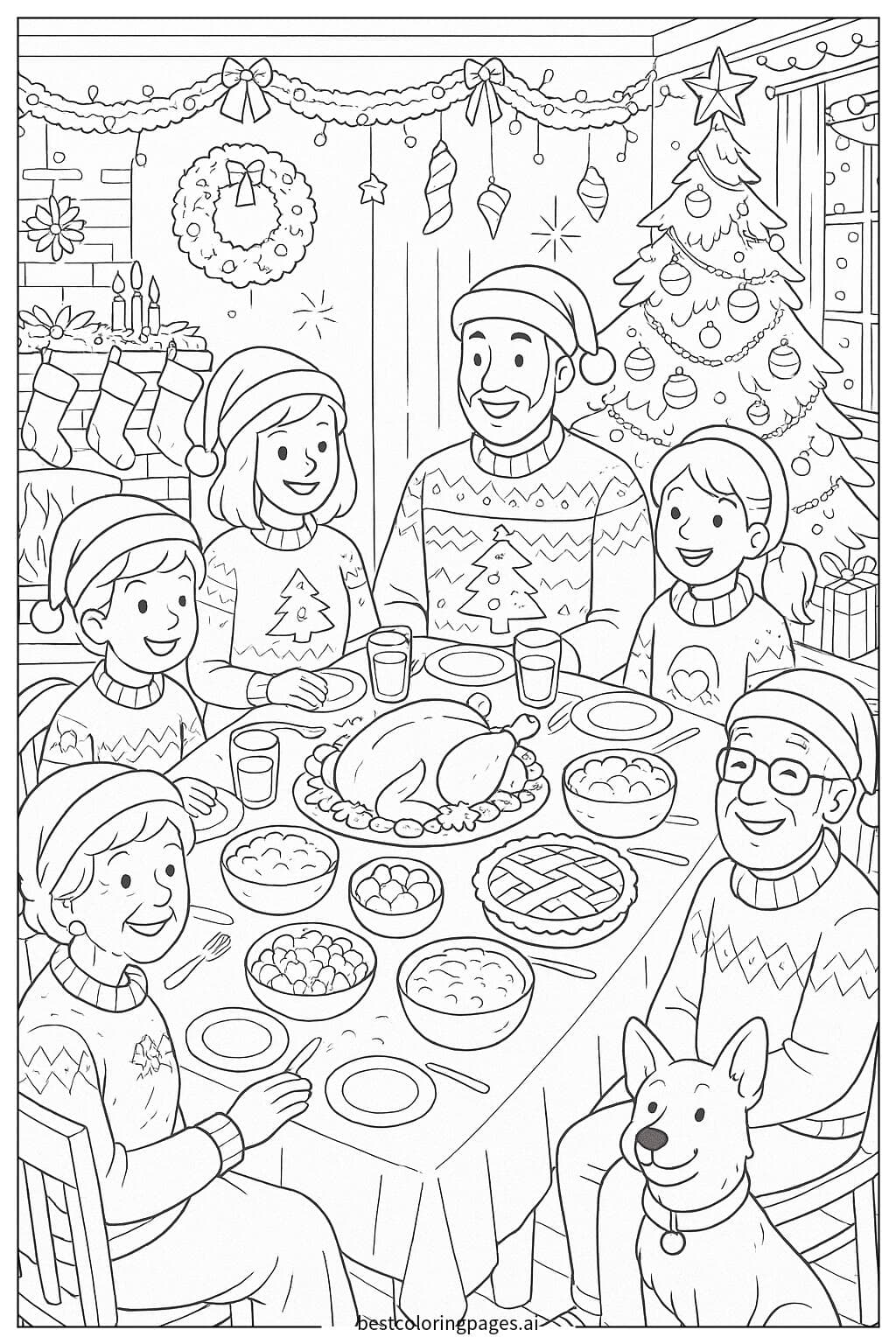 Christmas Family Dinner with a Decorated Table