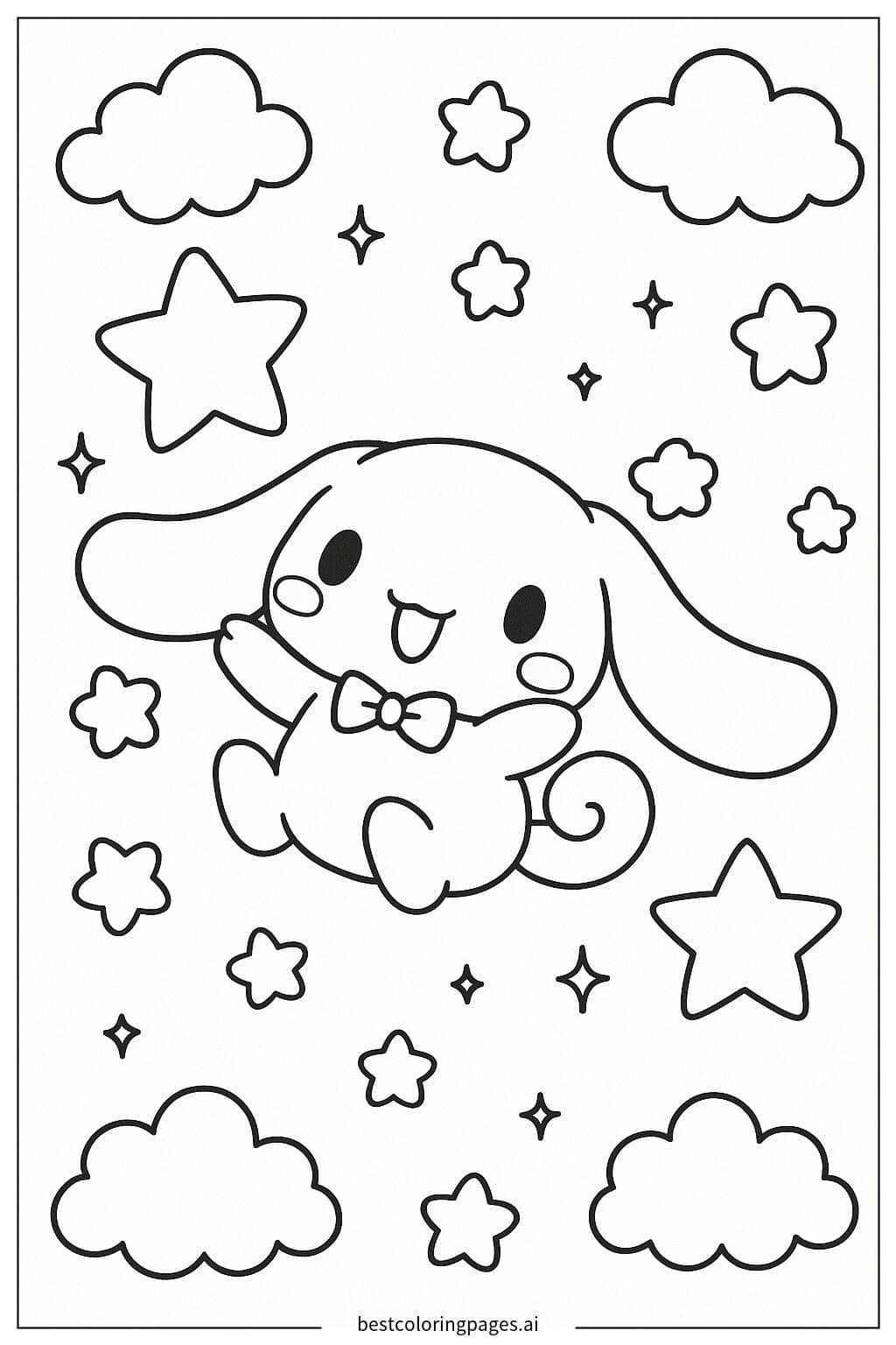 可愛狗狗與星星嬉戲 著色圖