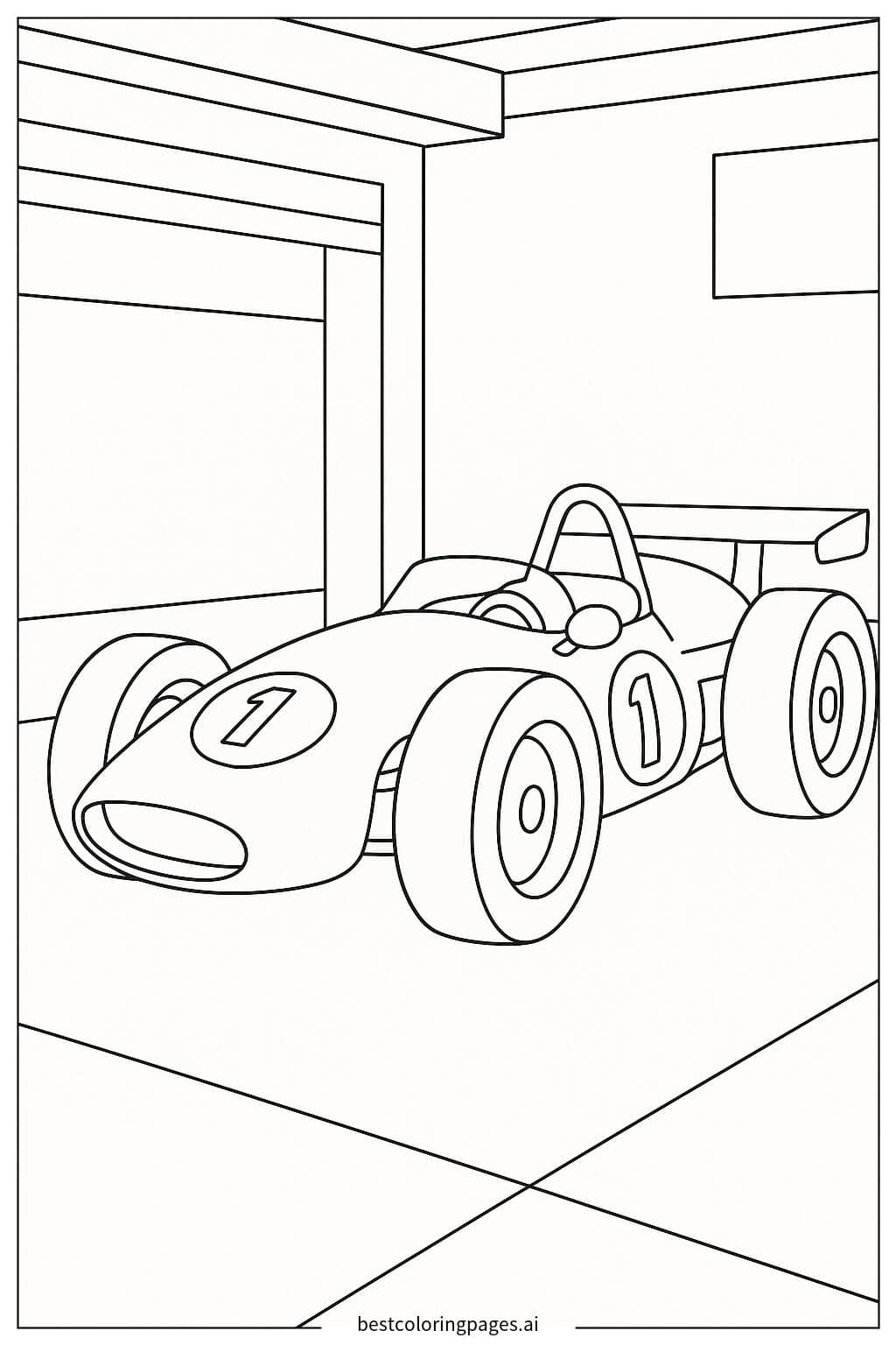 Classic Race Car in the Garage Coloring Page