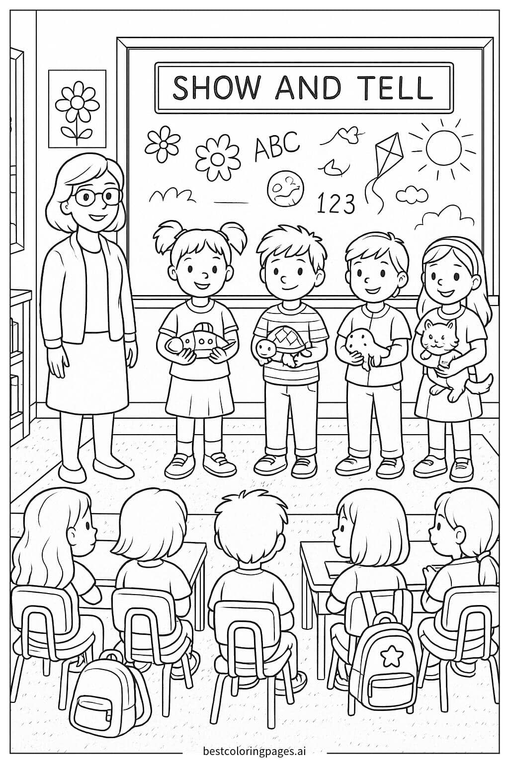 Exciting Classroom Show and Tell Coloring Page