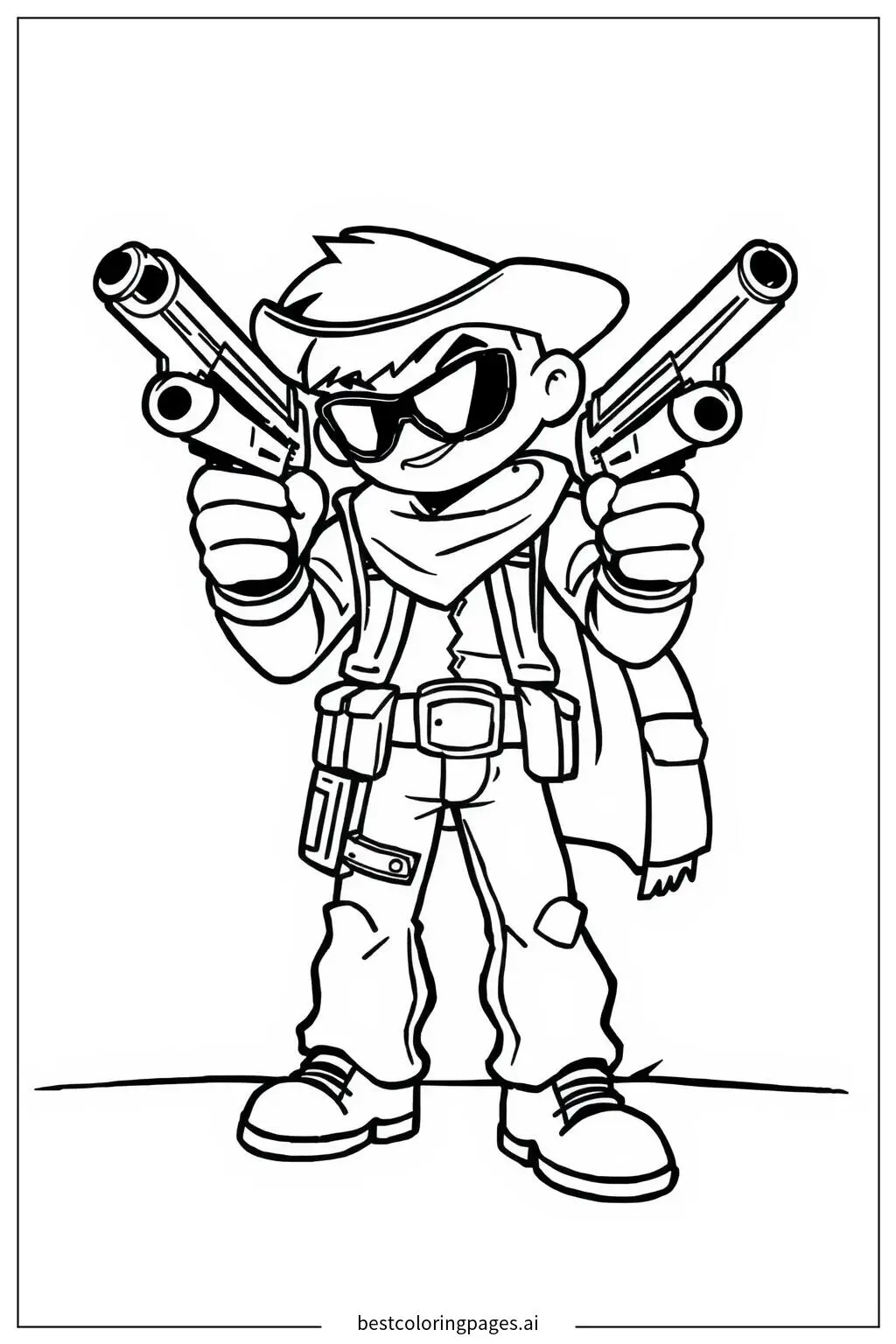 Colt Aiming His Pistols - Brawl Stars Coloring Page