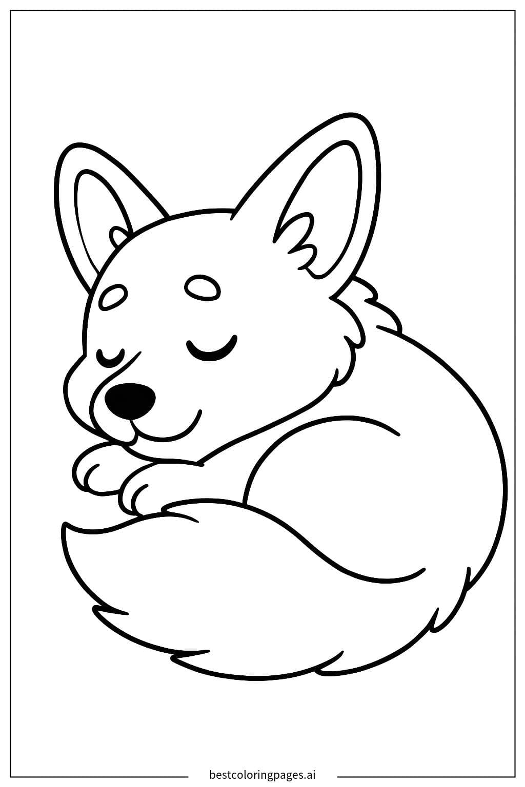 Sleeping Corgi Coloring Page
