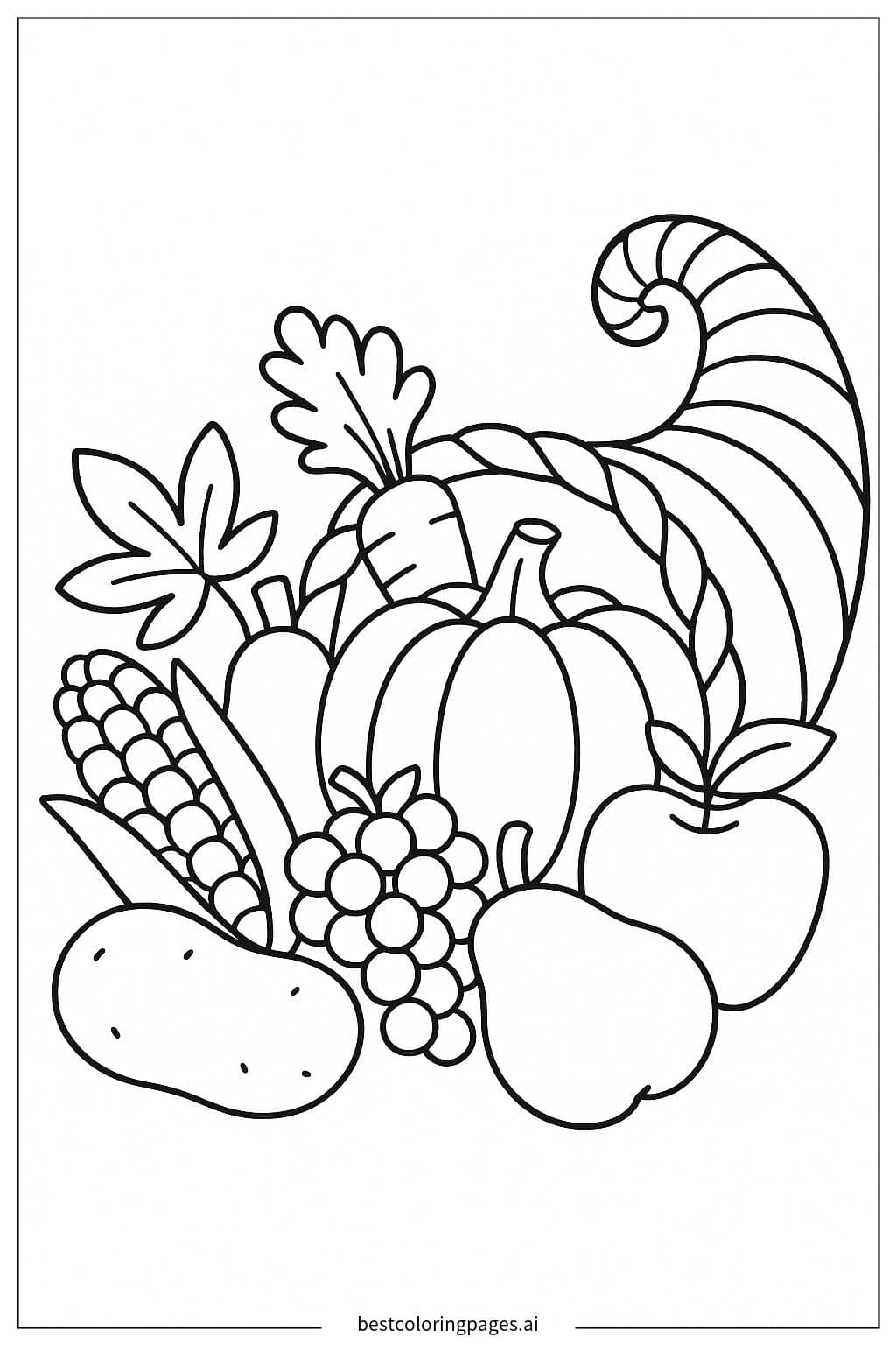 Cornucopia Filled with Fruits and Vegetables - A Thanksgiving Delight