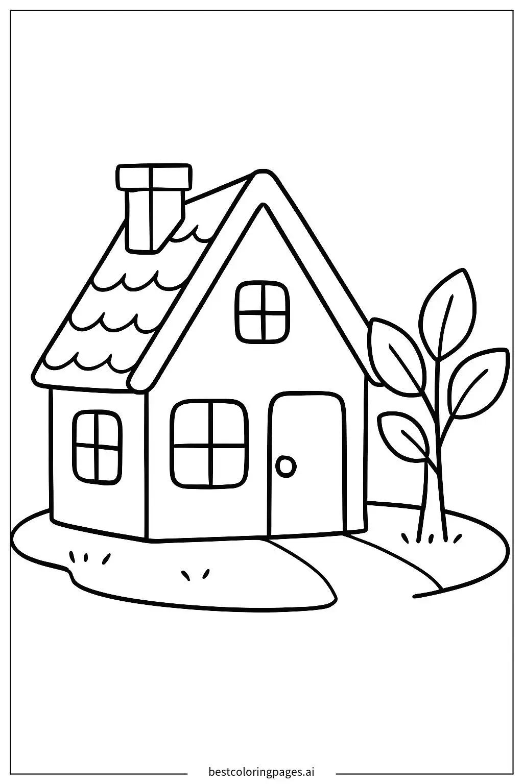 Charming Cottage with Tree Coloring Page
