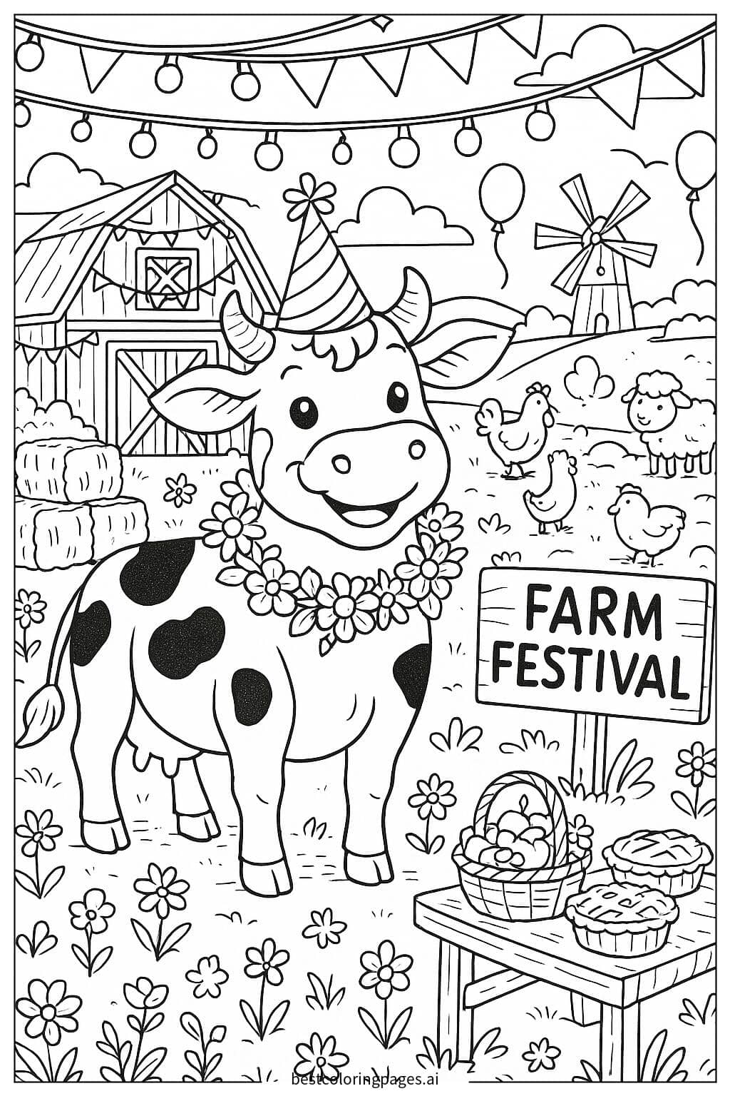 Cow at the Farm Festival Coloring Page