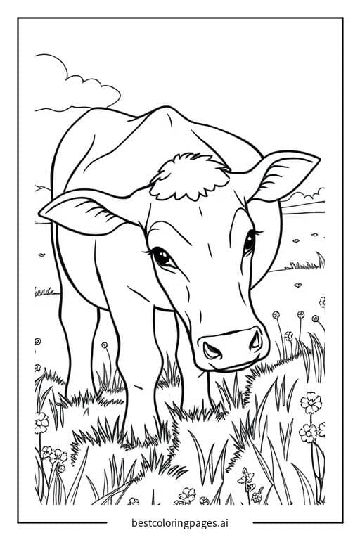 Cow Grazing in a Meadow