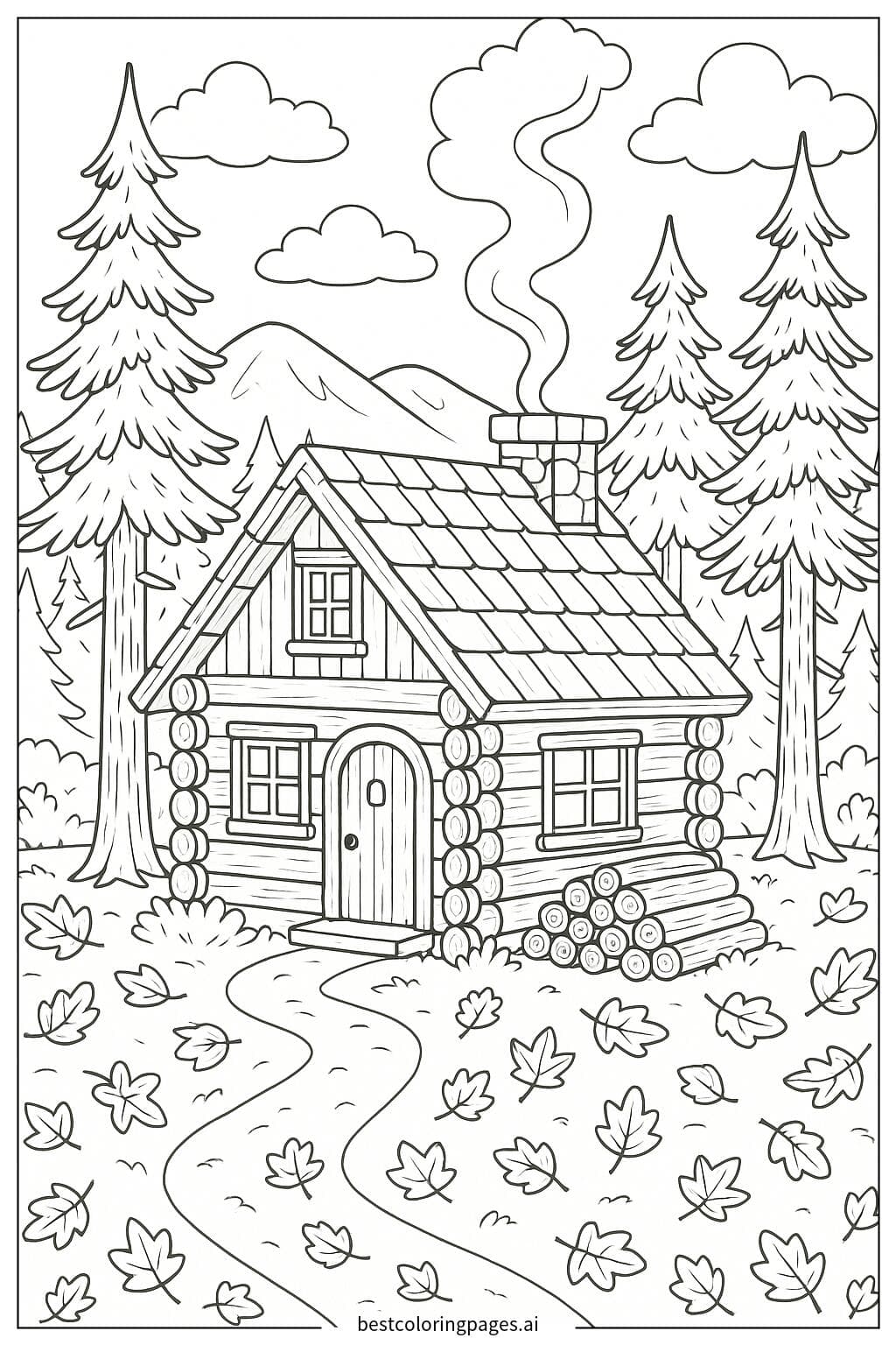 Cabana Aconchegante com Fumaça Saindo da Chaminé