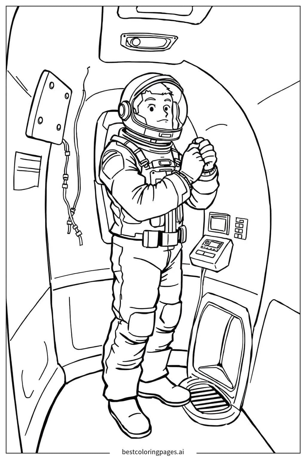 Dibujos de Tripulante reparando cables en la nave espacial para Colorear