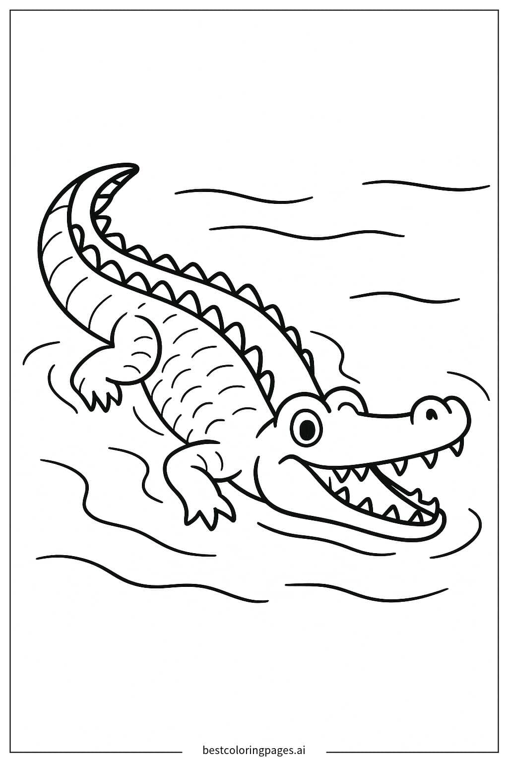 Crocodile Swimming Adventure Coloring Page