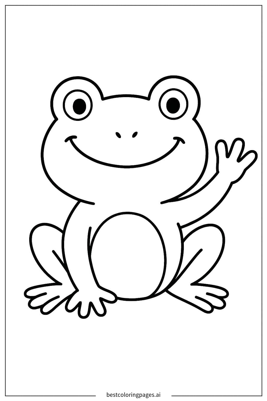 Adorable Frog Waving Hello Coloring Page
